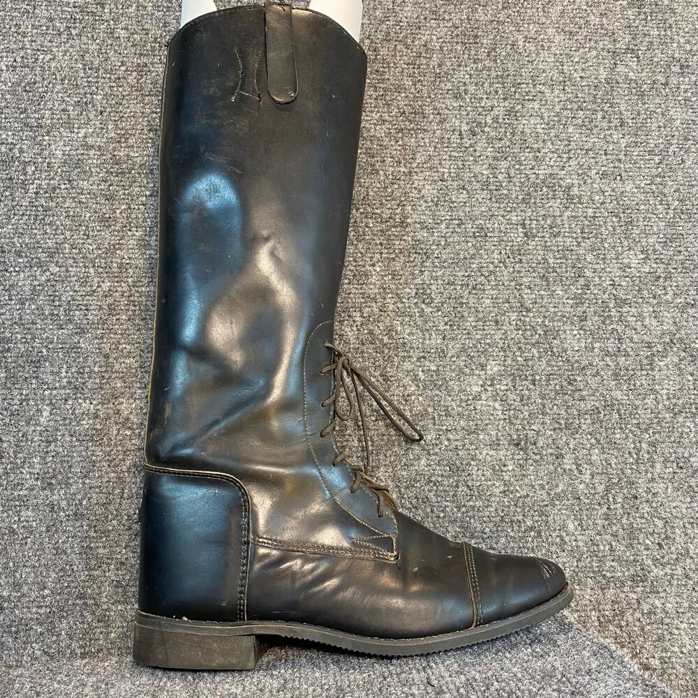Black Leather Equestrian Riding Knee High Boots Lace Up Made in USA Womens 7.5